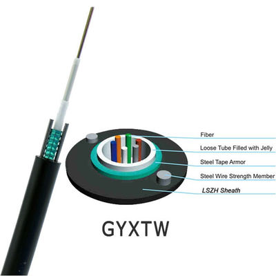2 / 4 / 6 / 8 / 12 / 16 / 24 Cable de fibra óptica de núcleo para exteriores GYXTW Blindaje de fibra óptica corrugada