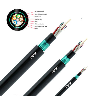 GYFTY53 Distancia de enterramiento directo 100m 12 60 72 144 núcleos blindados 12mm 18mm 24mm cable de fibra óptica