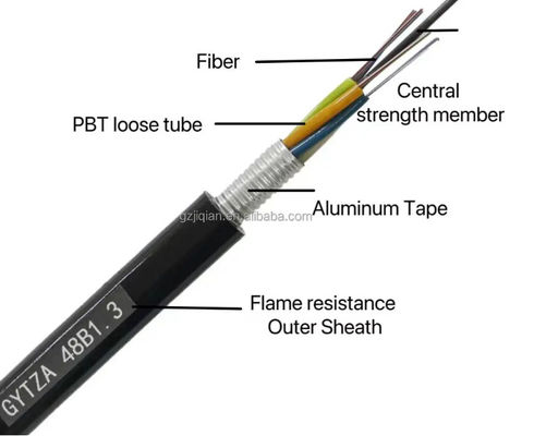 48 núcleos GYTZA / GYTZS Cables blindados exteriores retardadores de llama Tubo suelto encalzado LSZH Capa de cable de fibra óptica