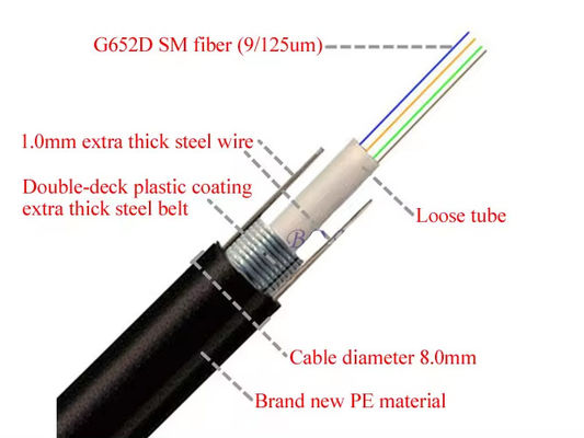 Cables de fibra óptica de cinta de acero de tubo único GYXTW 24 cables de comunicación de modo único de núcleo