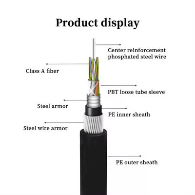 72 núcleo GYTA33 cable de fibra óptica submarino enterrado directamente contra roedores Cable de fibra óptica blindado