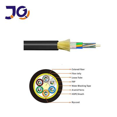Cable de fibra óptica ADSS 12-144 núcleos aéreo, cubierta negra de PE