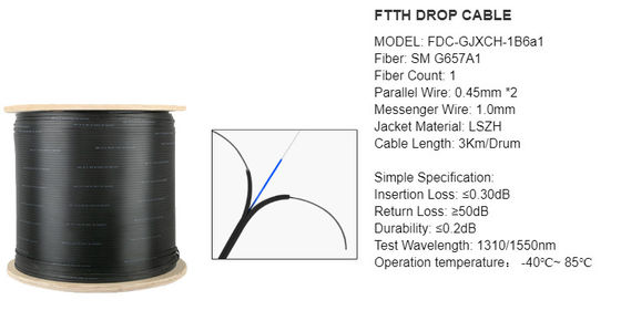 Cable de descenso de fibra óptica de la base de GJYXCH-1B6 G657A2 1