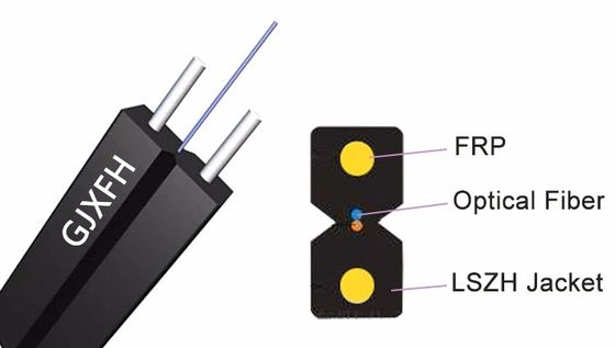 Cable de caída de fibra óptica FTTH para GJXFH en interiores con 2 miembros de resistencia de alambre de acero FRP