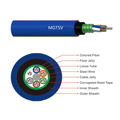 Base enterrada directa azul MGTSV de la explotación minera 8 del cable de fribra óptica del OEM de la envoltura al aire libre del PVC