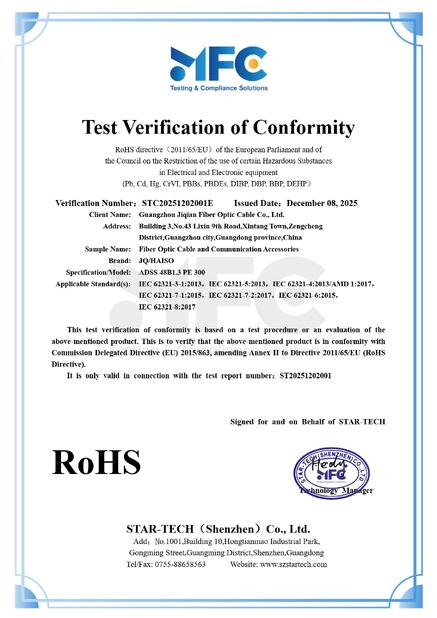 CHINA Guangzhou Jiqian Fiber Optic Cable Co., Ltd. certificaciones